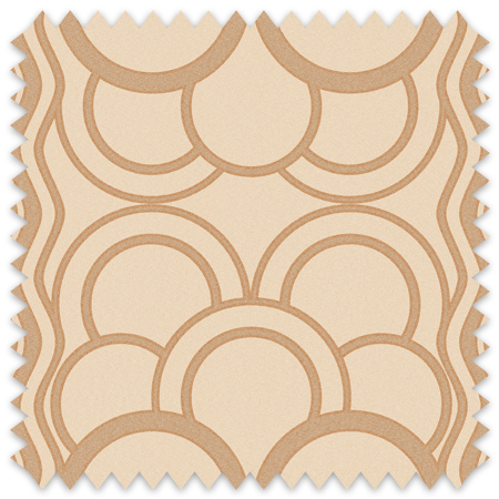 The artwork is a geometric pattern featuring overlapping semi-circles and arches in various sizes. It uses shades of tan with a slightly textured surface. The design is symmetrical and creates a harmonious, wave like motif..